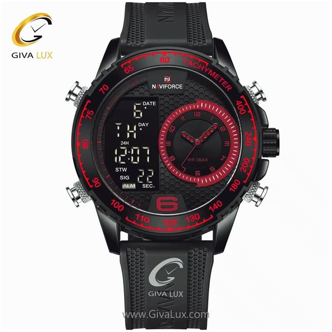 ساعت مچی اورجینال مردانه ناوی فورس|Naviforce|نوی فورس|نیوی فورس دو زمانه مشکی | مشکی| قرمز| کد رفرنس NF9199T